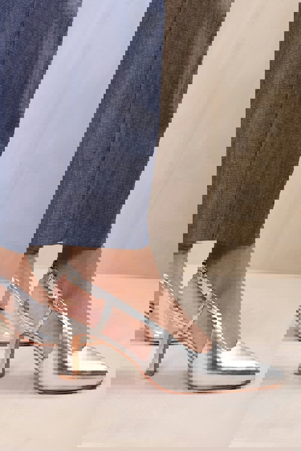 Where's That From Milos Pointed Toe Slingback Low Heel in Silver