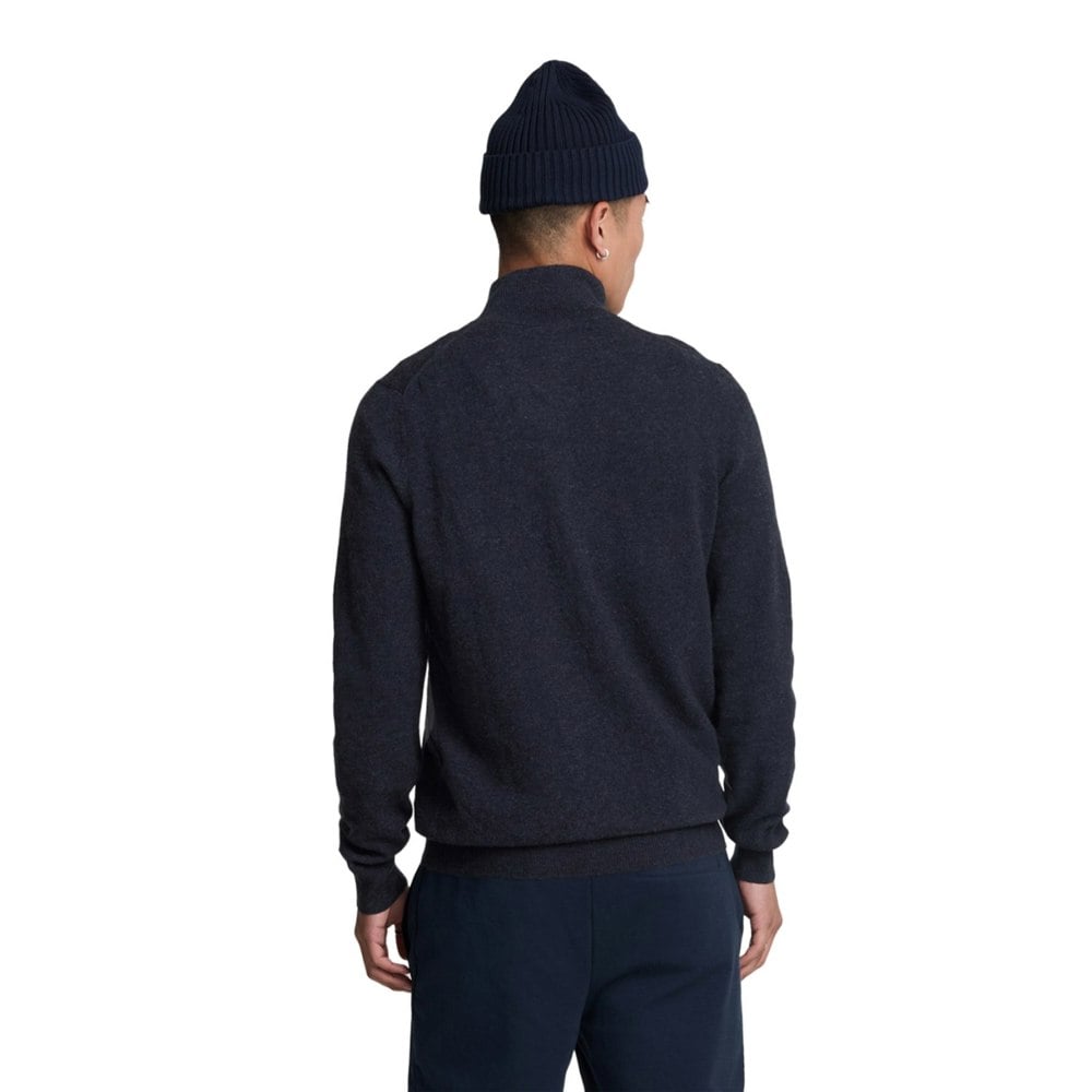 Lyle & Scott Mens Lambswool Full Zip Cardigan - Dark Navy Marl