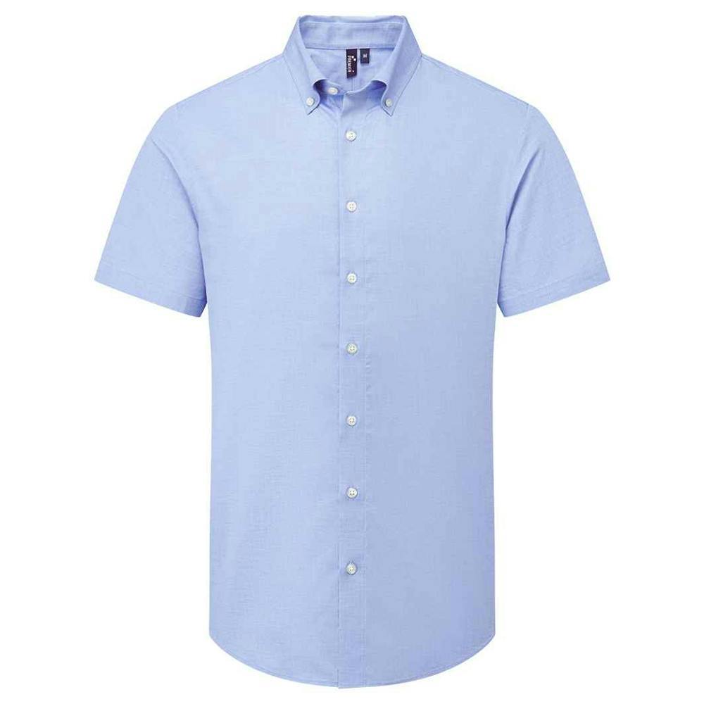Premier Mens Supreme Oxford Short-Sleeved Formal Shirt - Oxford Blue - Oxford Blue - 72% Mercerised Cotton/25% Organic Cotton/3% Elastane
