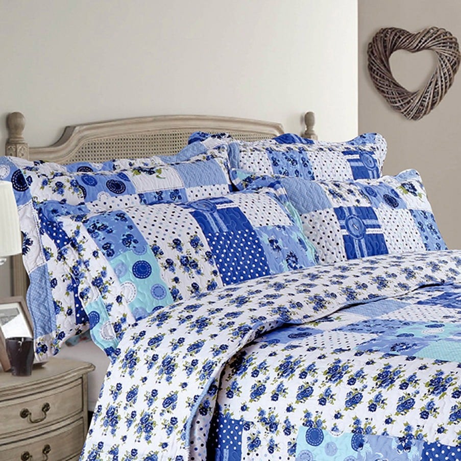 Velosso Stitch Trail Patchwork Cotton Blend Quilted Bedspread Set