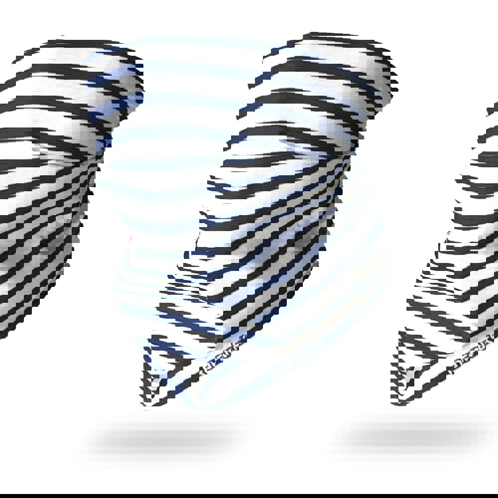 RUFFNEK® Breton Stripe Snood Scarf – a versatile, lightweight neck warmer with navy and white nautical stripes. Perfect for outdoor adventures and travel.