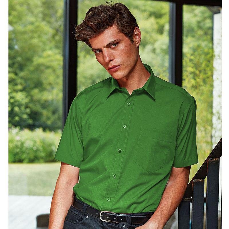 Premier Mens Short Sleeve Formal Poplin Plain Work Shirt - Emerald