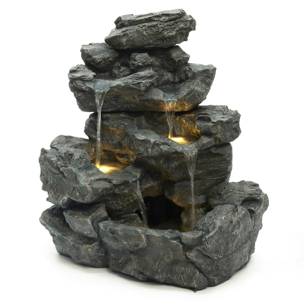 Rustic Rocky Rapids Outdoor Garden Water Feature with LED Lighting