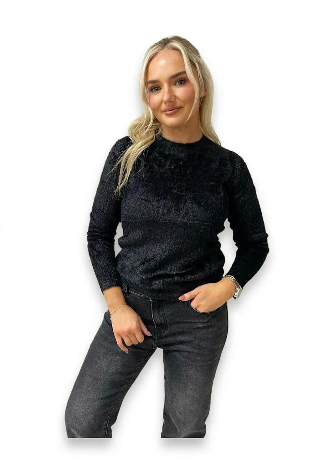 ikrush Stella Fitted Long Sleeve Fluffy Knitted Top
