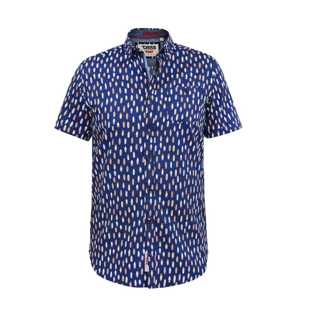 Duke Mens D555 Hackford Surfboard Button-Down Kingsize Short-Sleeved Shirt - Navy