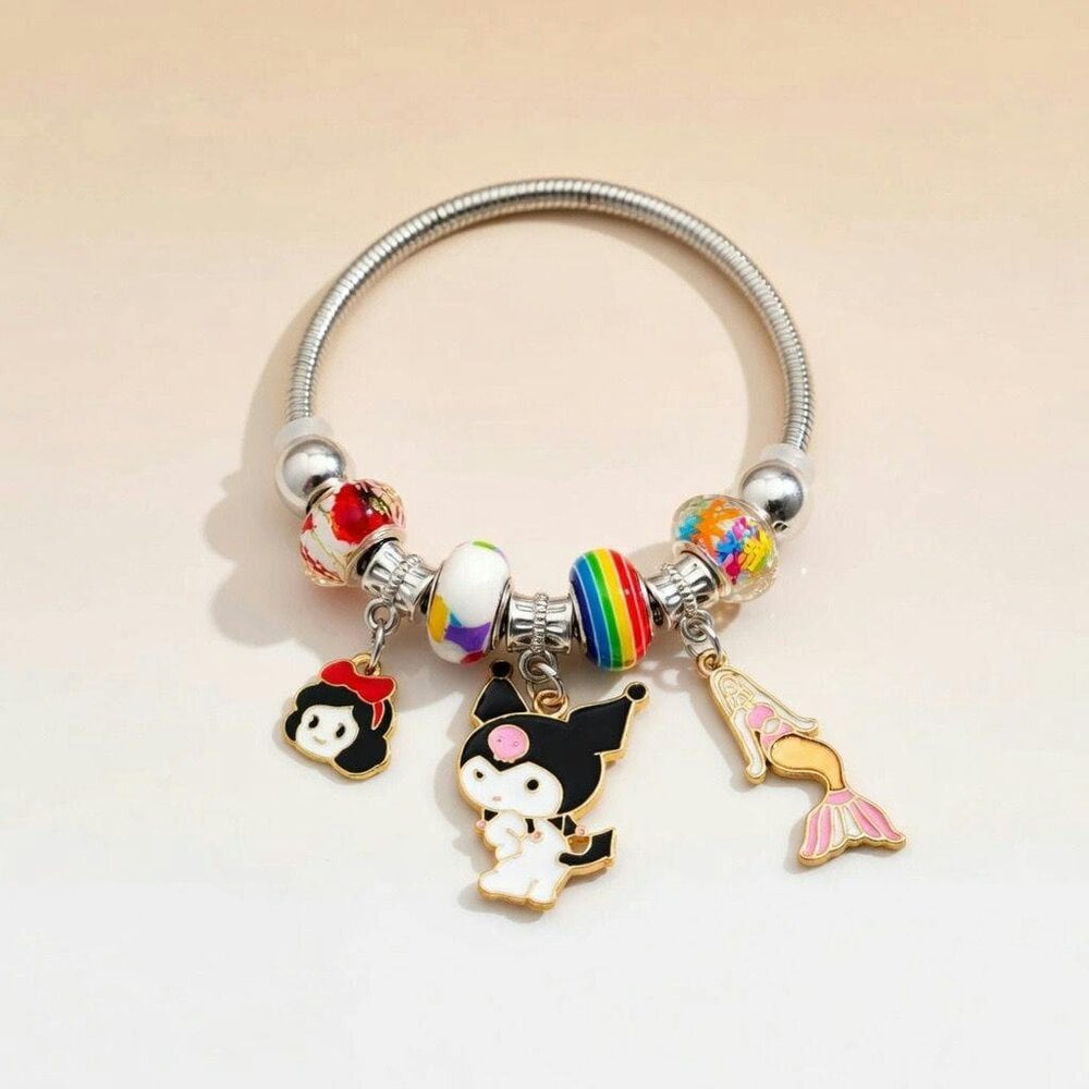 The Colourful Aura Cartoon Charm Dangle Silver Enamel Bangle Bracelet