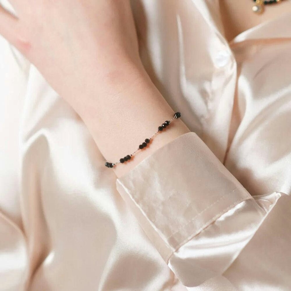 The Colourful Aura Black Crystal Beads Nazar Mangalsutra Beaded Elegant Bracelet - Silver