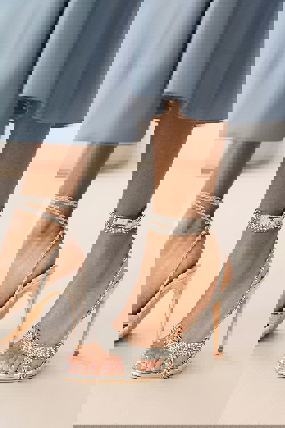 Where's That From Iseppa Diamante Knot Detail With Cross Over Ankle Strap High Heels in Silver Chrome