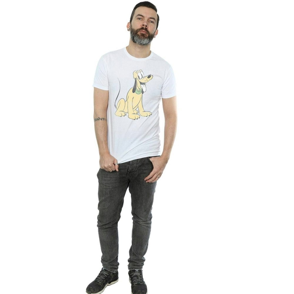 Disney Mens Pluto Sitting T-Shirt - White