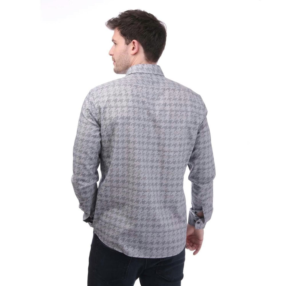 Boss Mens Houndstooth Regular Shirt - Grey