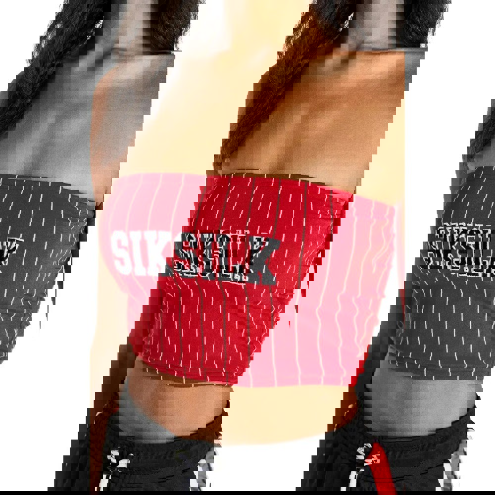 SikSilk Womens/Ladies Pinstripe Bandeau Crop Top - Red