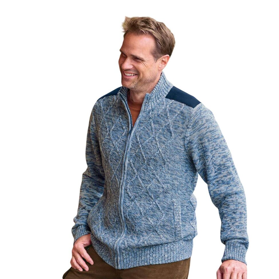 Atlas For Men Mens Knitted Faux Suede Shoulder Panels Jacket - Blue