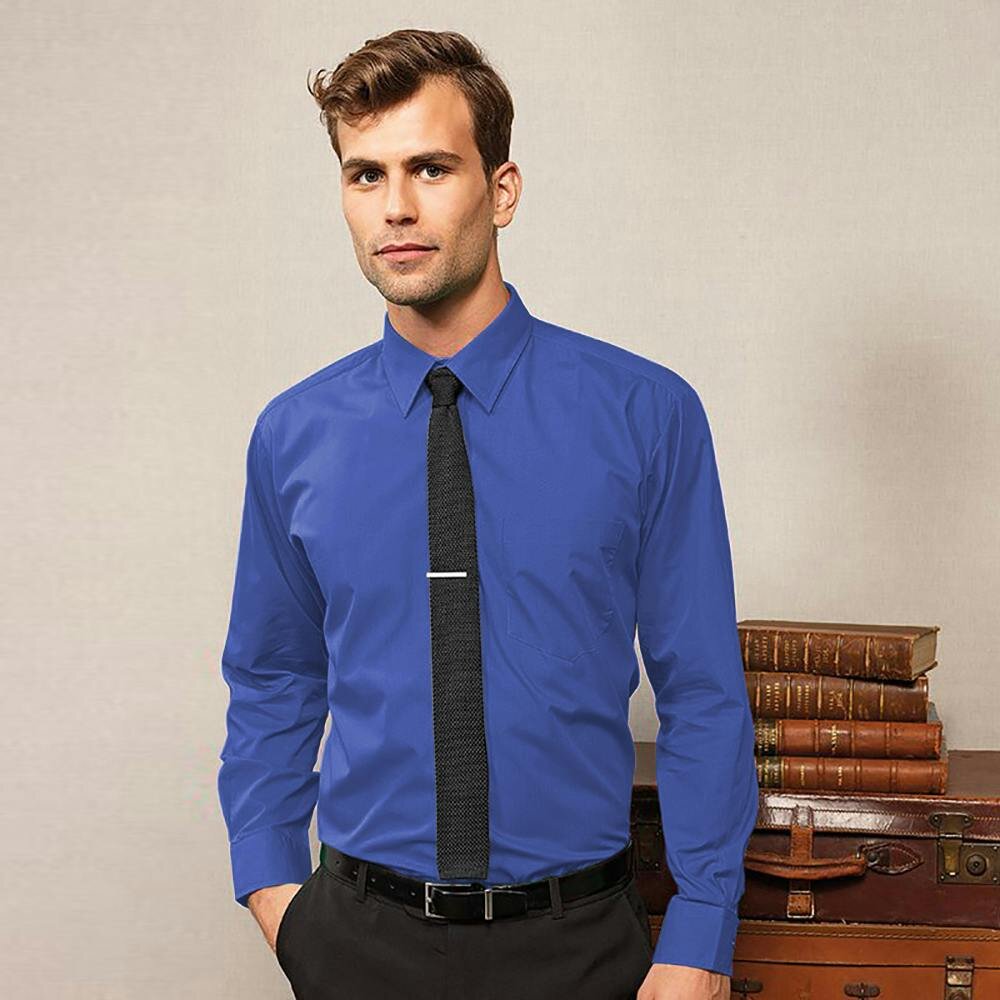 Premier Mens Premier Poplin Long-Sleeved Formal Shirt - Royal