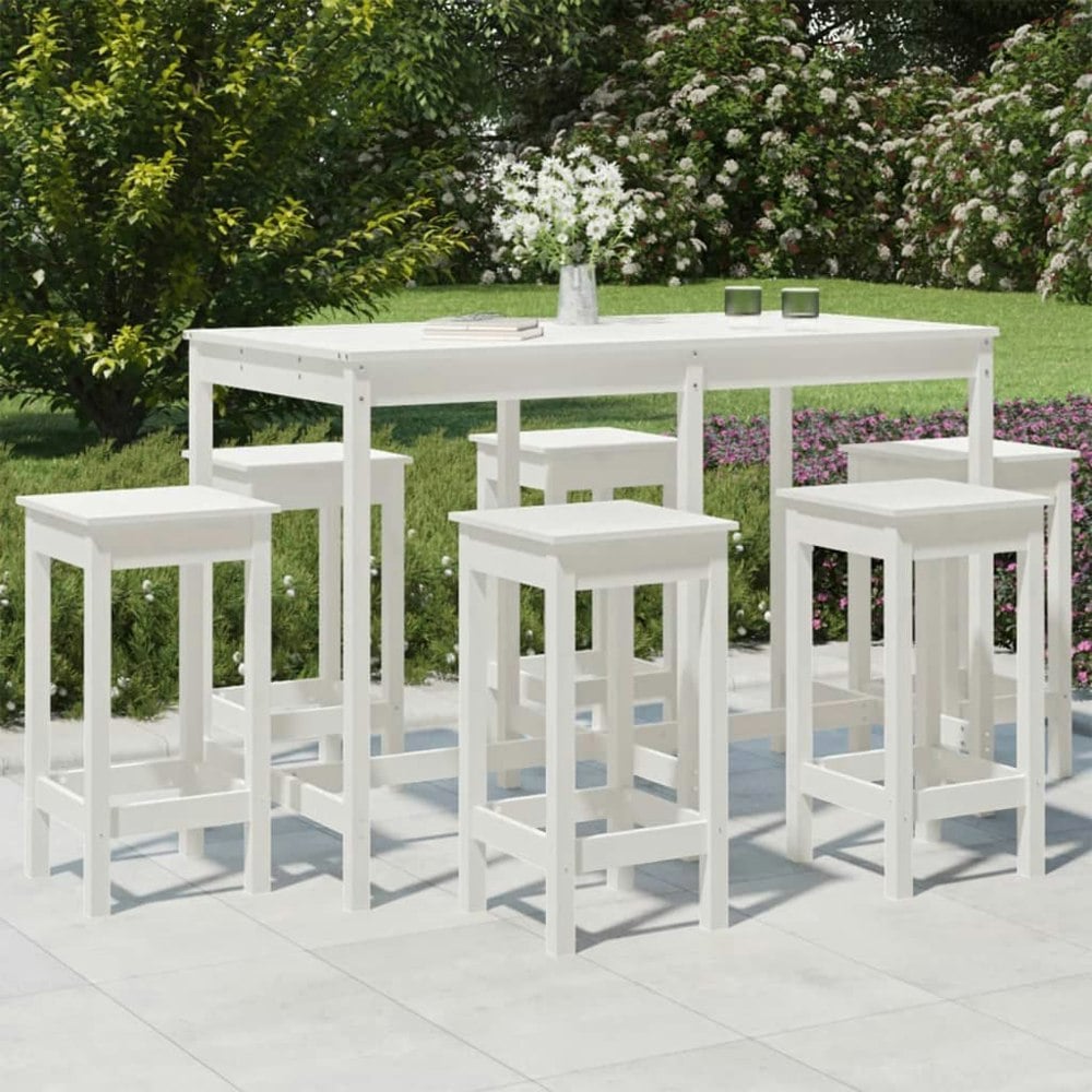 Berkfield 7 Piece Garden Bar Set White Solid Wood Pine