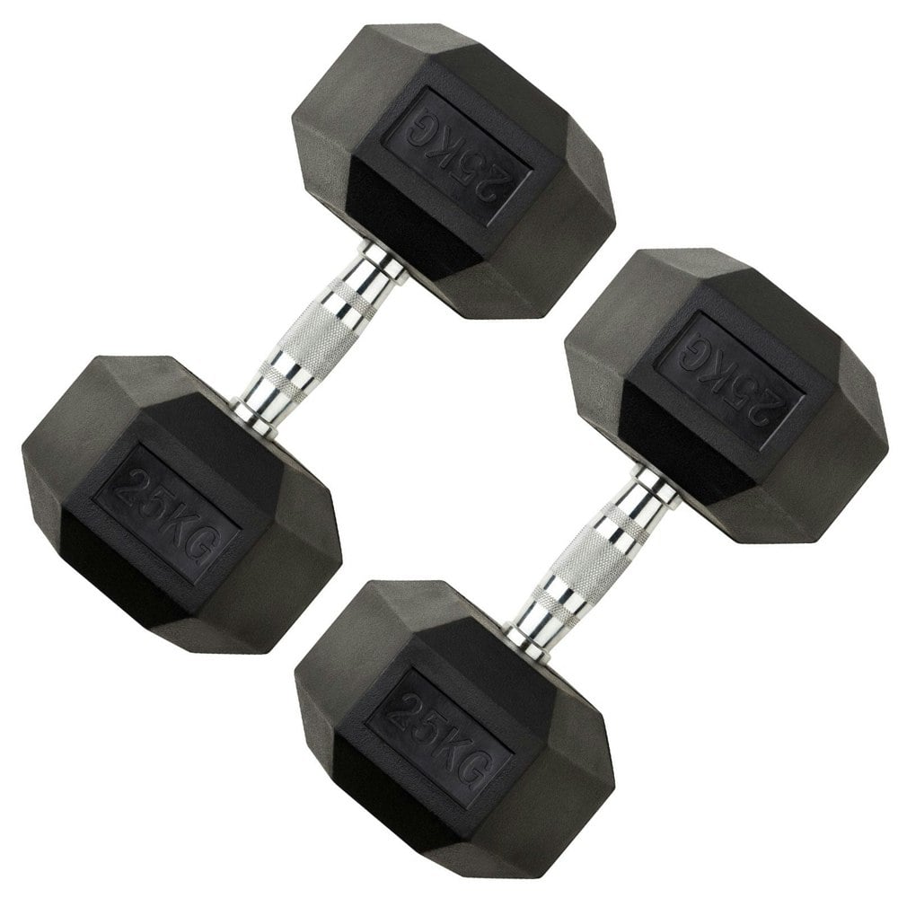 Where's That From 25kg Pair Heavy Weight Hexagonal Hex Dumbell Set With Metal Handles