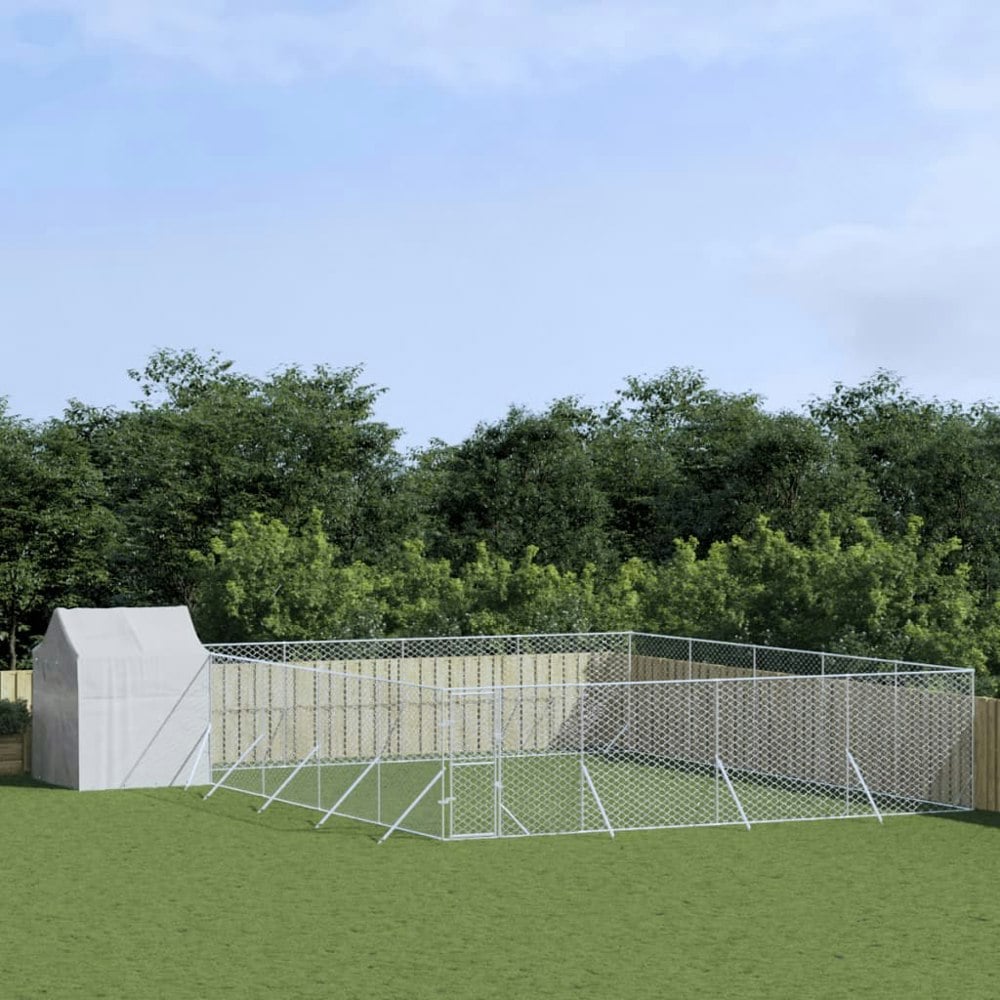 Berkfield Outdoor Dog Kennel with Roof Silver 10x10x2.5 m Galvanised Steel