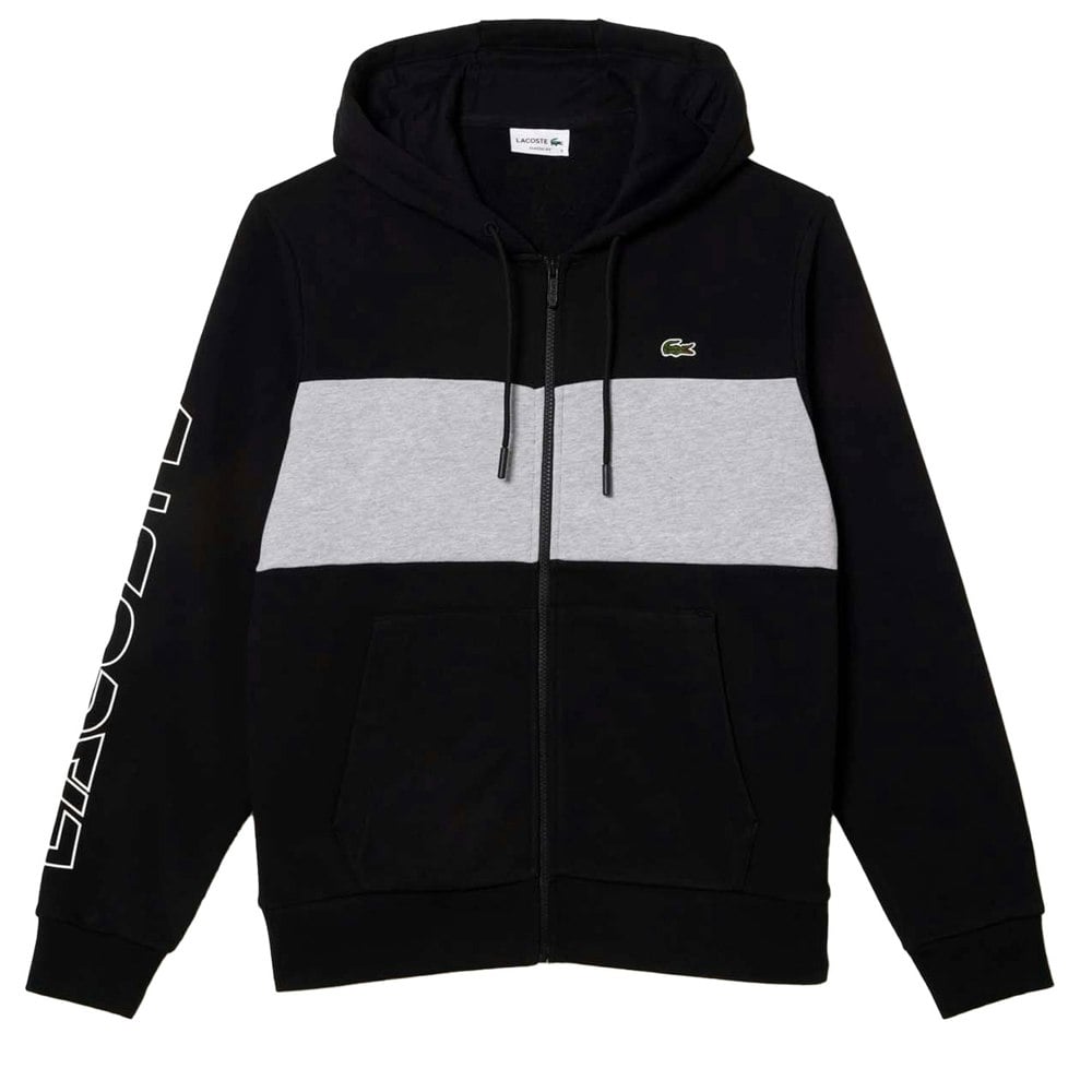 Lacoste Mens Colour Block Full Zip Hoodie - Black/Grey