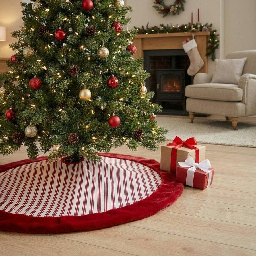 Garden Greatness Red Velvet Striped Christmas Tree Skirt
