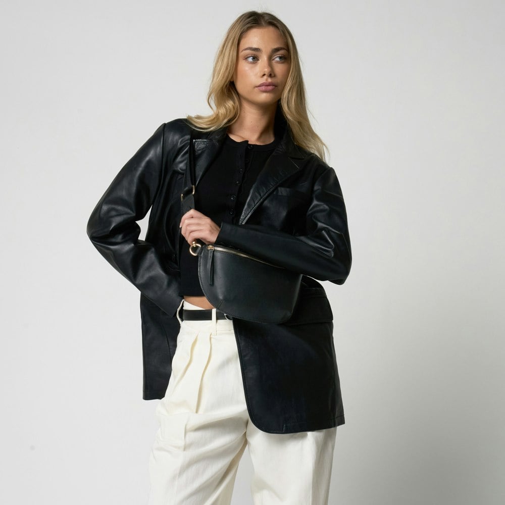 Barneys Originals Black Leather Crossbody Bag