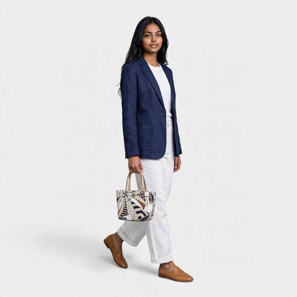 Tory Burch Nylon Printed Mini Tote Beige Sailboat
