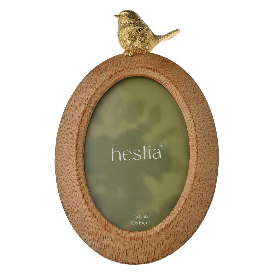 Hestia Wood Effect Oval Frame with Gold Bird