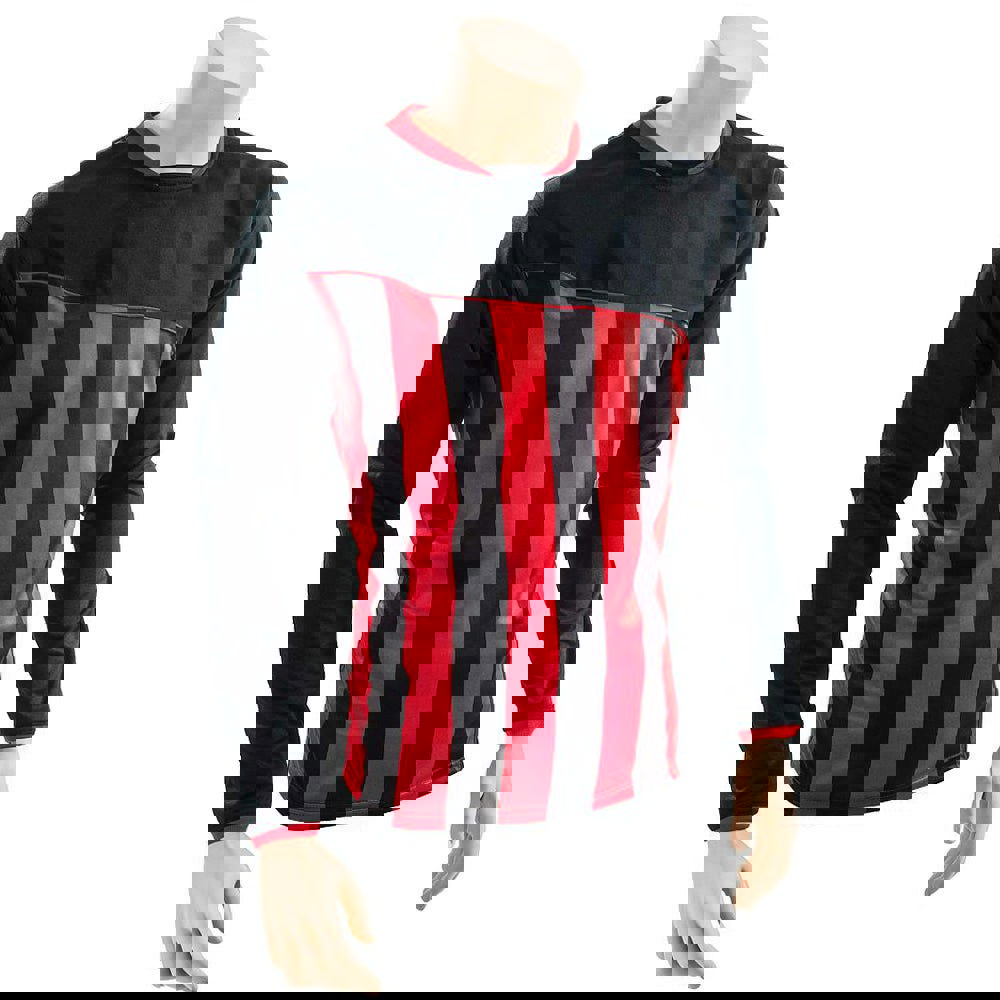 L JUNIOR Valencia Stripe Long Sleeve PLAIN Football Shirt - BLACK/RED 30-32"