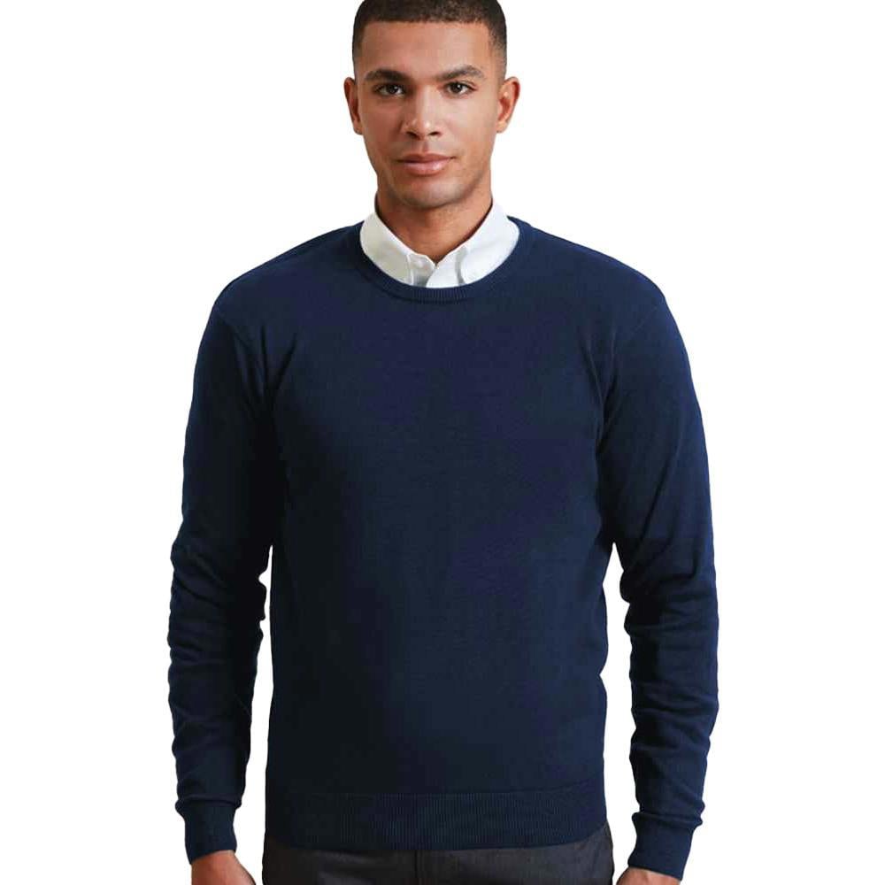 Premier Adults Unisex Cotton Rich Crew Neck Sweater - Navy