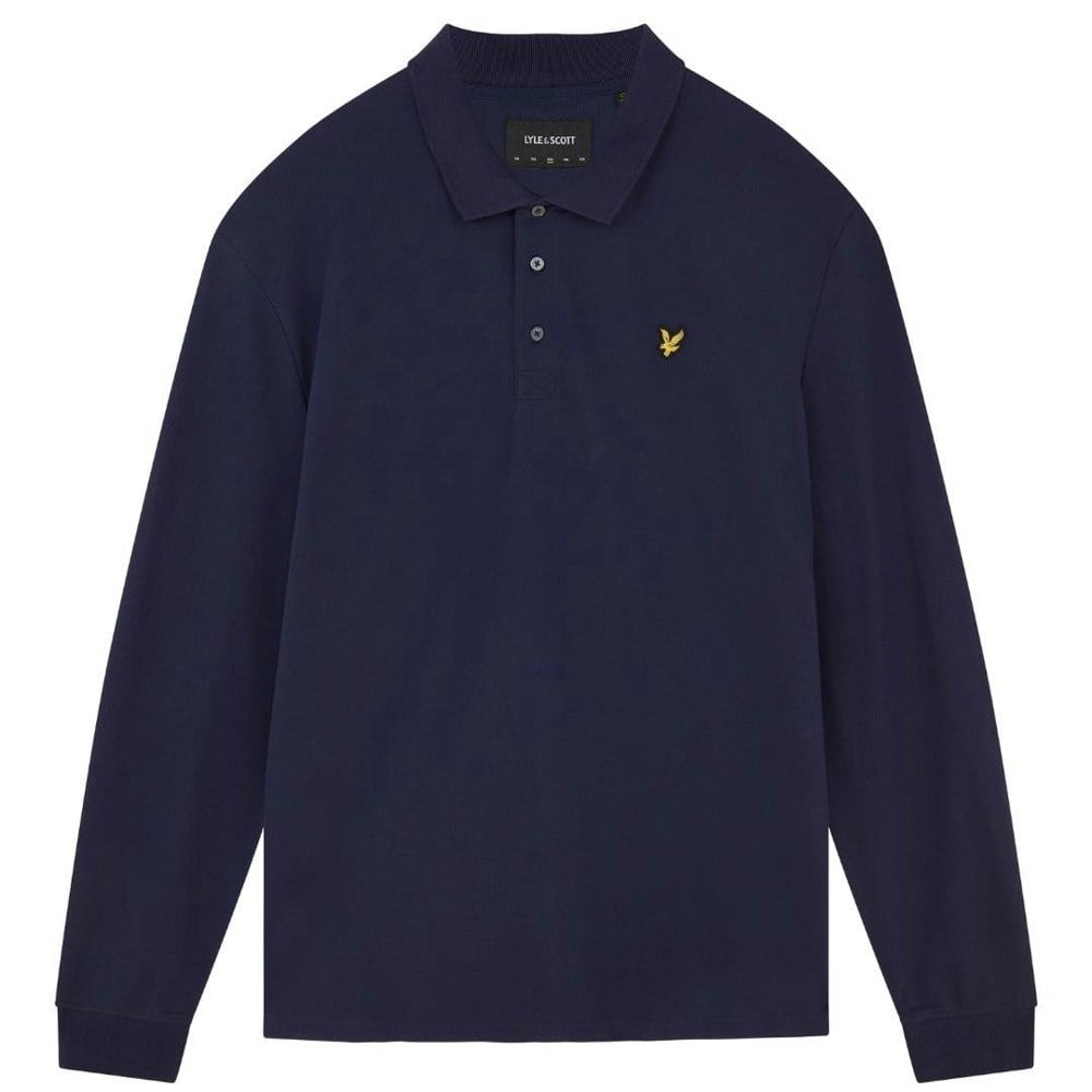 Lyle & Scott Branded Chest Logo Long Sleeve Polo Shirt - Navy Blue