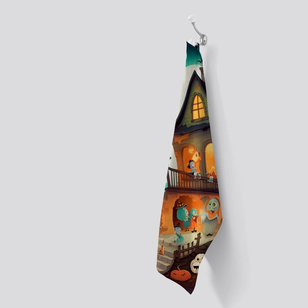Warren Reed Illustrations A Whimsical Haunted House Tea Towel