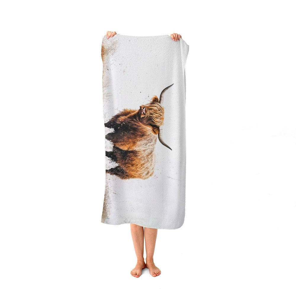 Warren Reed Highland Cow Watercolour Beach Towel