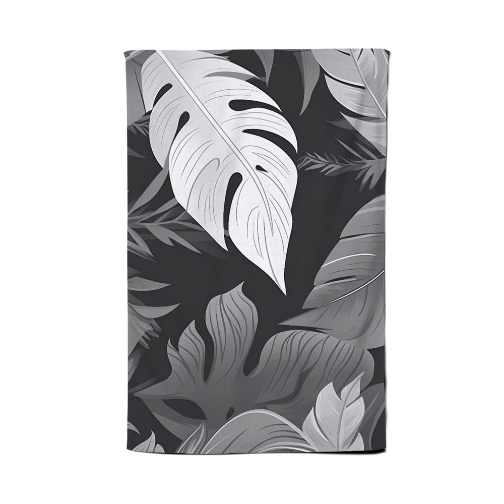 Warren Reed Black White Tropical Leaves Tea Towel