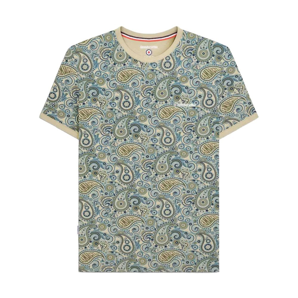Lambretta Mens SS25 Paisley T-Shirt - Wood/Ash/Khaki