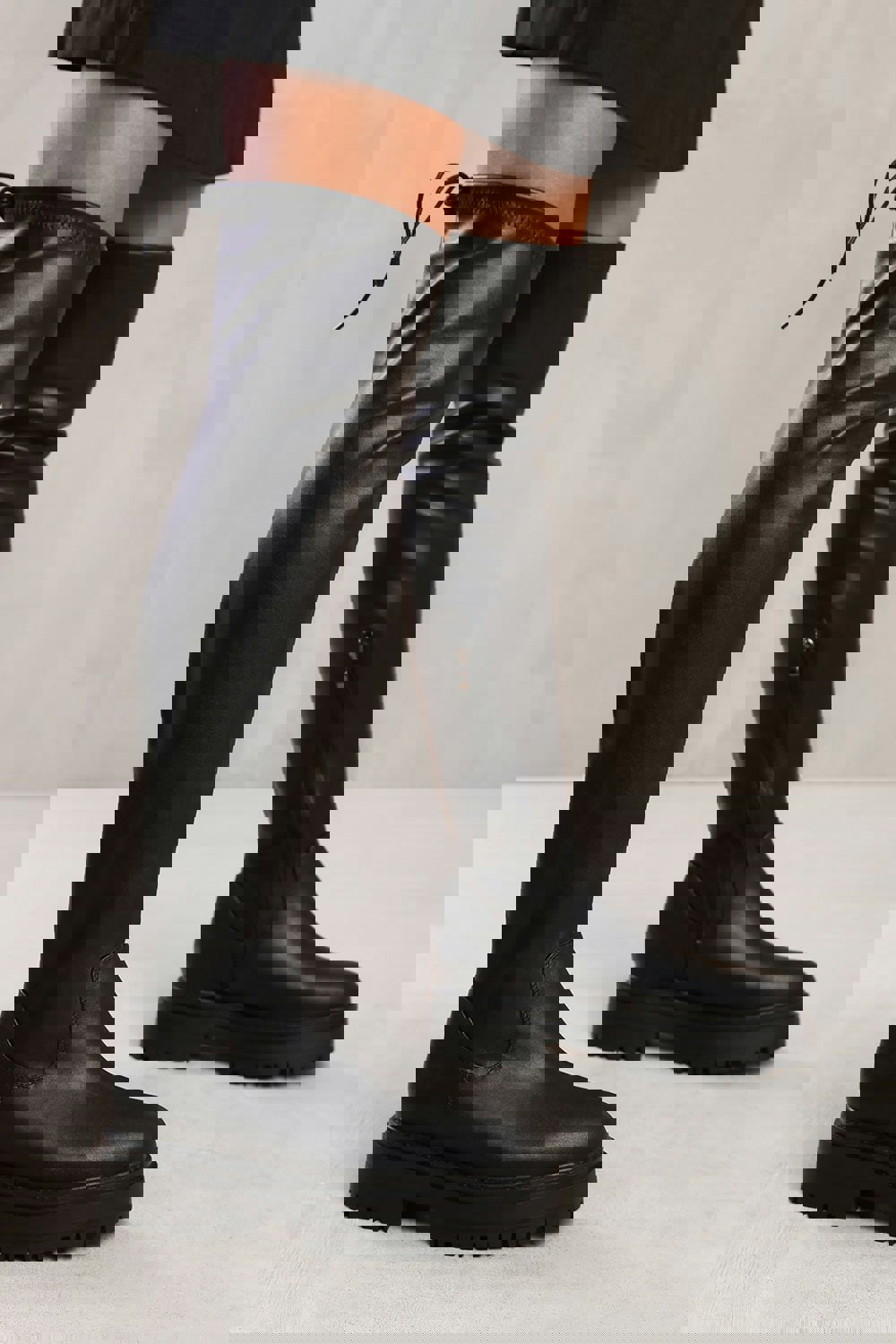 Where's That From Jacinta Chunky Over the Knee Boot With Lace Detail in Black