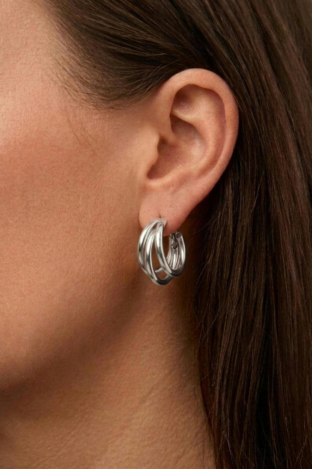 Serla Silver Triple Hoop Earrings
