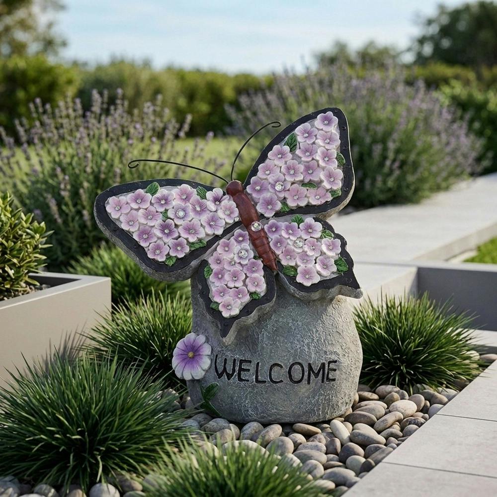 Garden Greatness Triple Butterfly Solar Rock Decorations