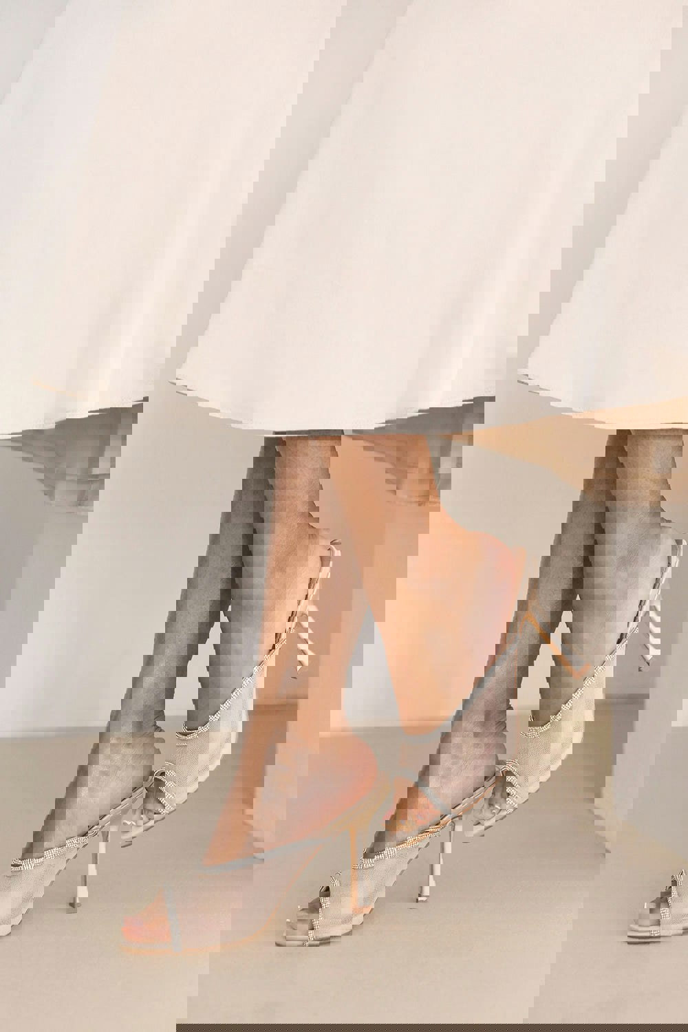 Where's That From Cynthia Open Toe Mules With Crystal Trim in Cream Satin