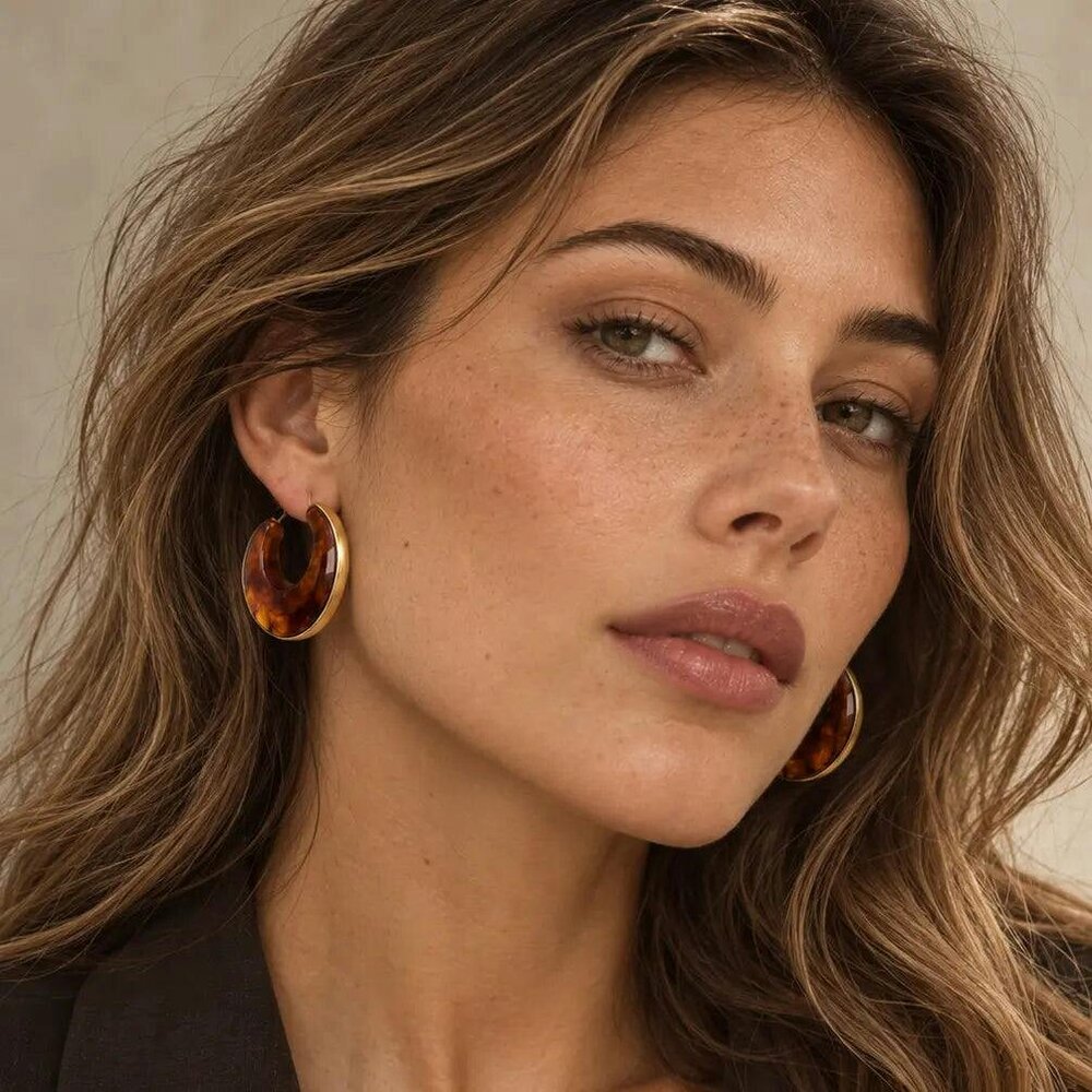 Luxe Tones Errie  Luxe Gold Plated Tortoiseshell Hoop Earrings