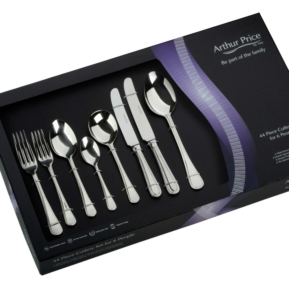 Arthur Price 'Bead' Stainless Steel 44 Piece 6 Person Gift Boxed Cutlery Set