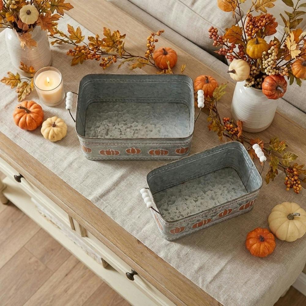 Garden Greatness Decorative Pumpkin Metal Troughs Set