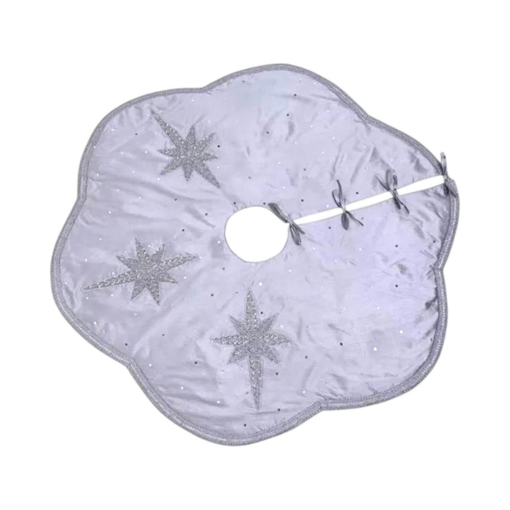 Garden Greatness Hand Embellished Silver Star Christmas Tree Skirt
