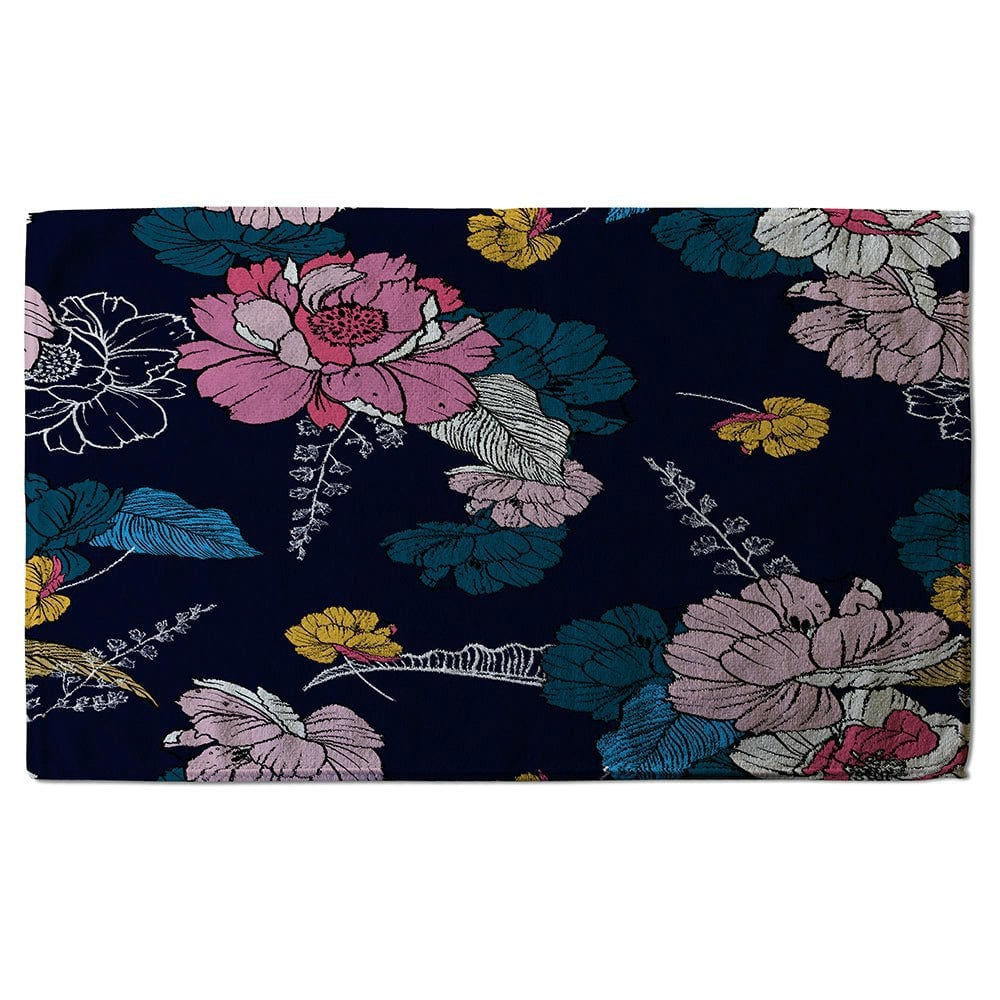 Benjamin Tate Design Pink Flowers on Navy (Bath Towel)