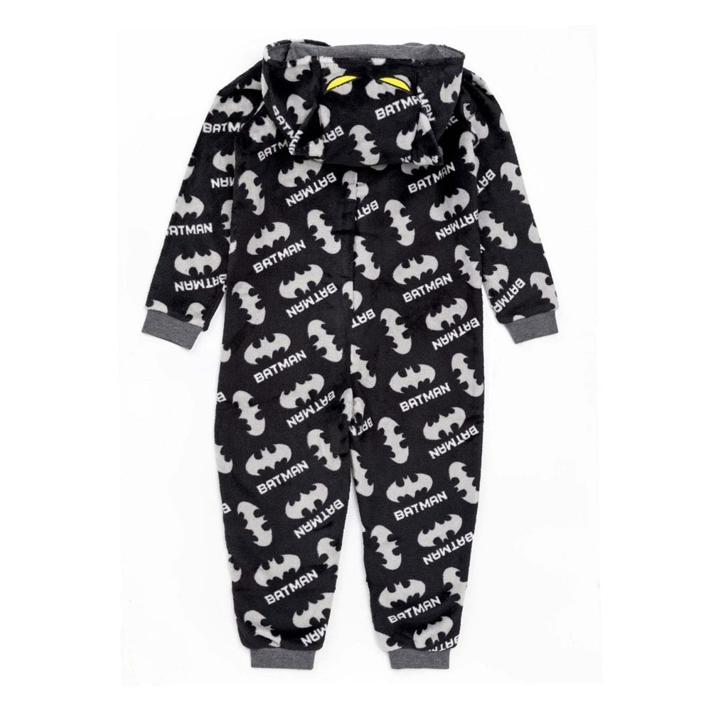 Batman Boys Fluffy All-In-One Nightwear - Black/Grey/Yellow