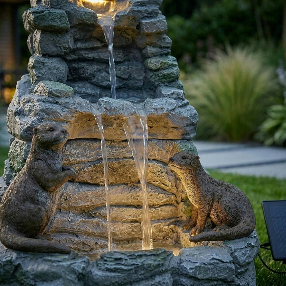 Garden Greatness Otter Falls Hybrid Solar Garden Water Feature