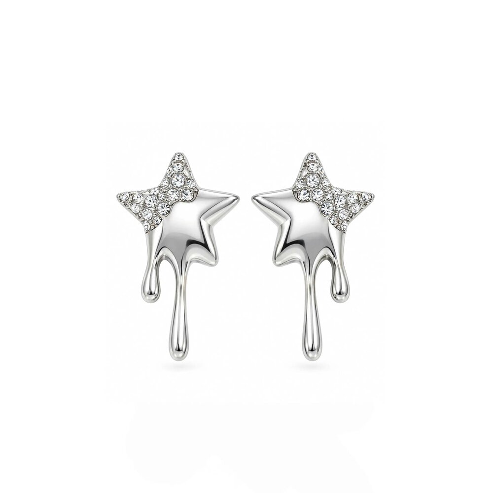 Luxe Tones Vega Silver Crystal Star Drop Earrings