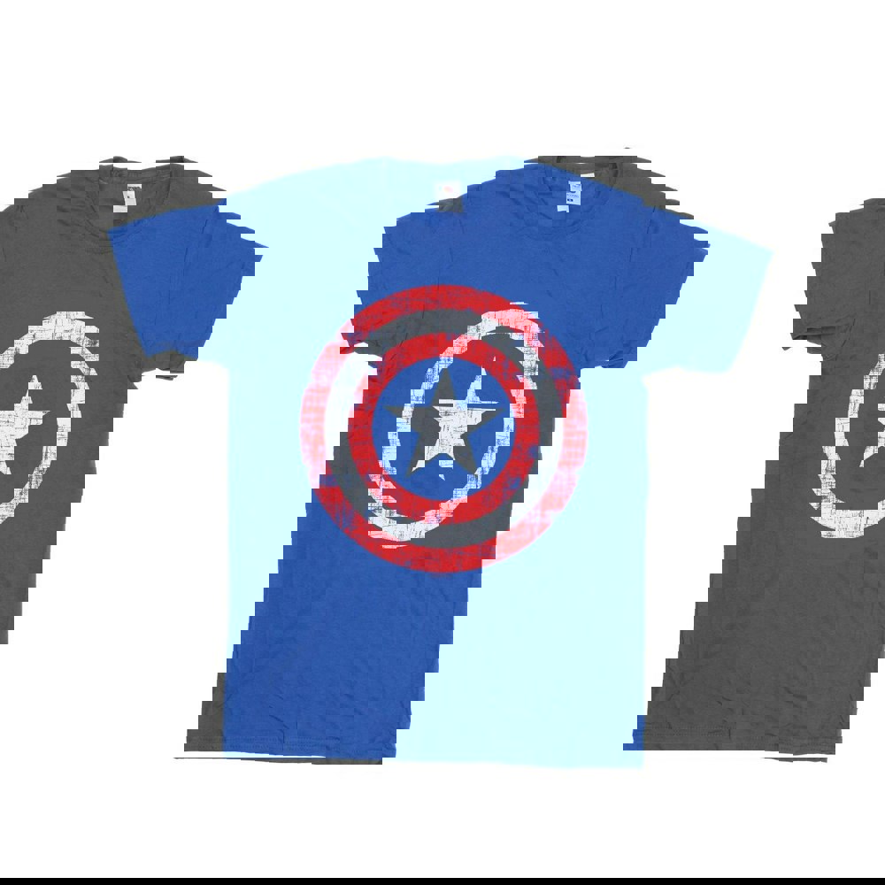 Marvel Mens Avengers Captain America Scratched Shield T-Shirt - Royal Blue