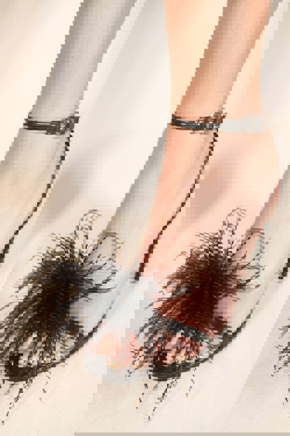 Where's That From Sariah High Heel Sandals With Faux Feather in Black