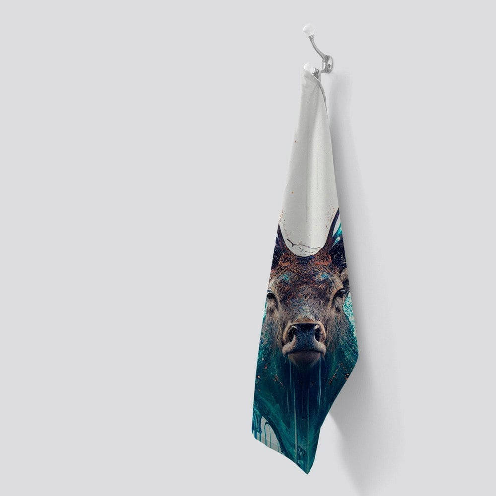 Warren Reed Stag Face Splashart Tea Towel