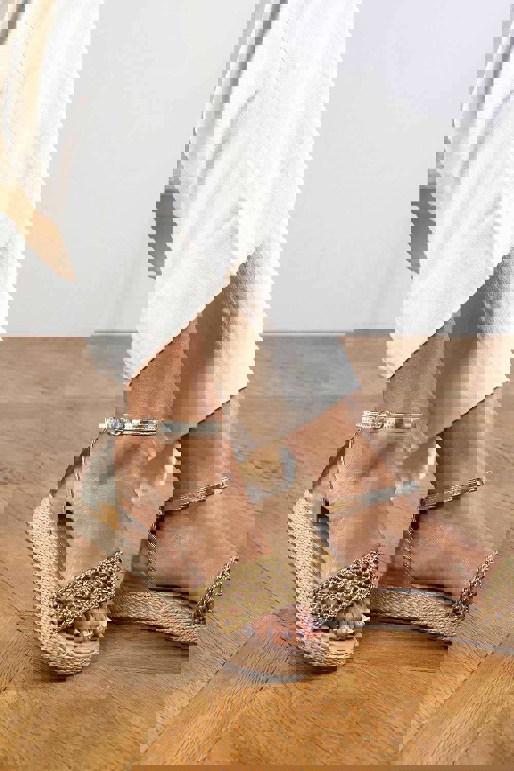 Where's That From Brooklyn Gold Metallic Handwoven Flatform Espadrille Sandal