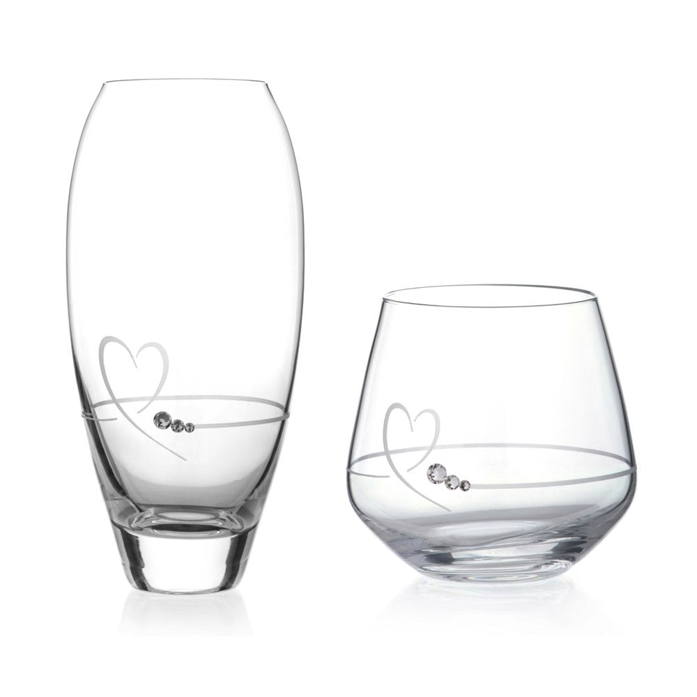 Diamante Petit Heart Gift Bundle - Vase & TeaLight Holder