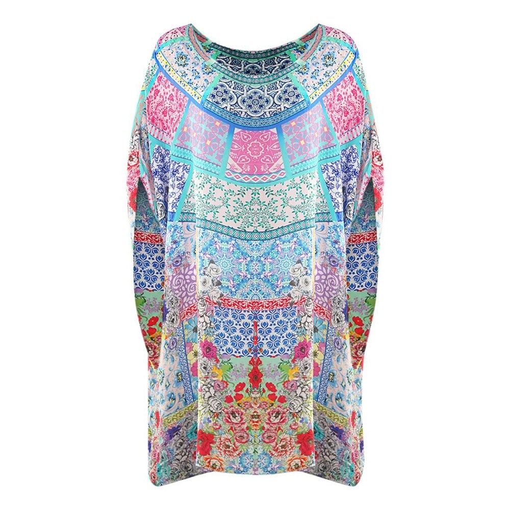Inoa Martinique 12004 Blue Floral Short Kaftan Cover Up